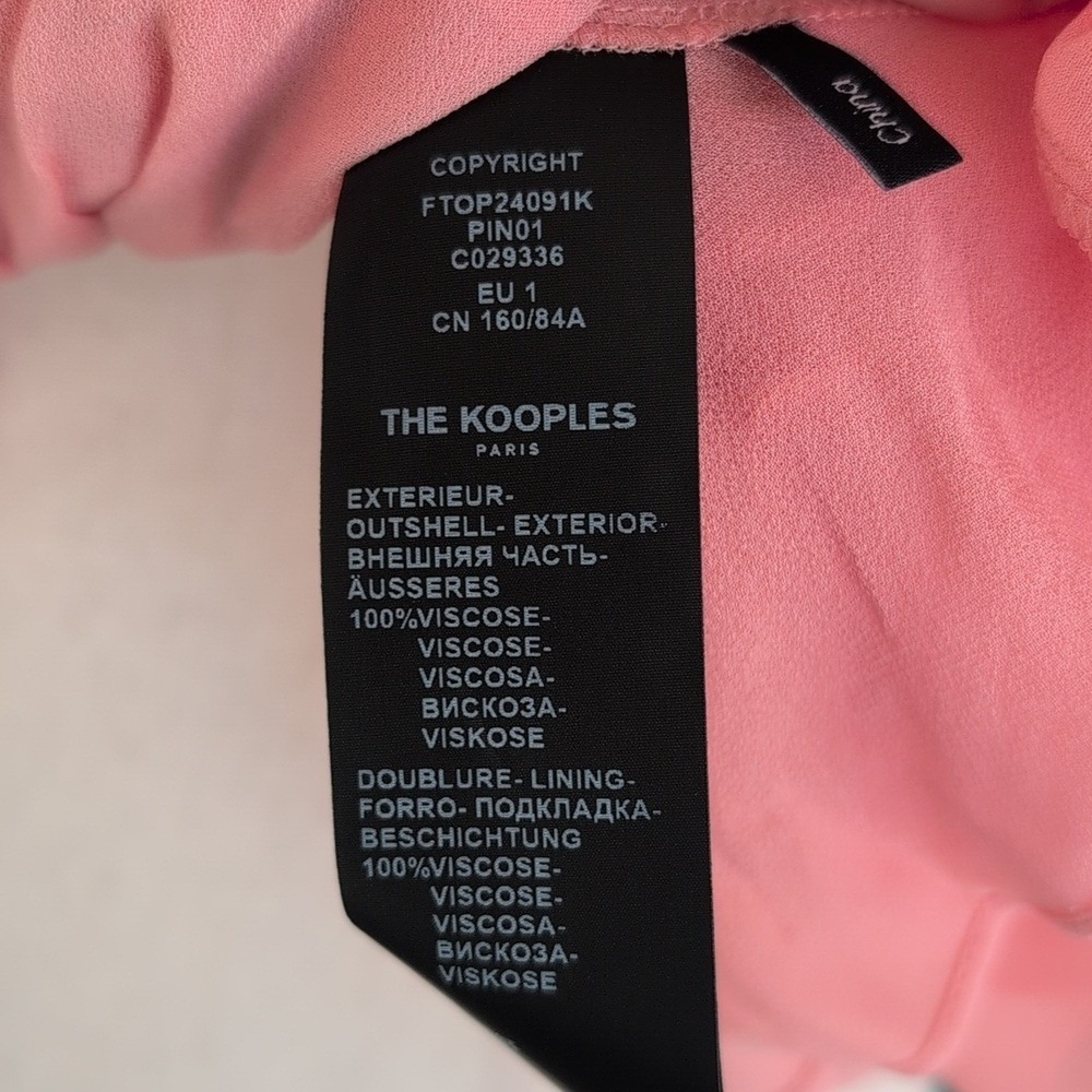 NWT The Kooples Pink Sweetie Ruffled V-Neck Blouse Size FR1/US4 - Picture 9 of 10